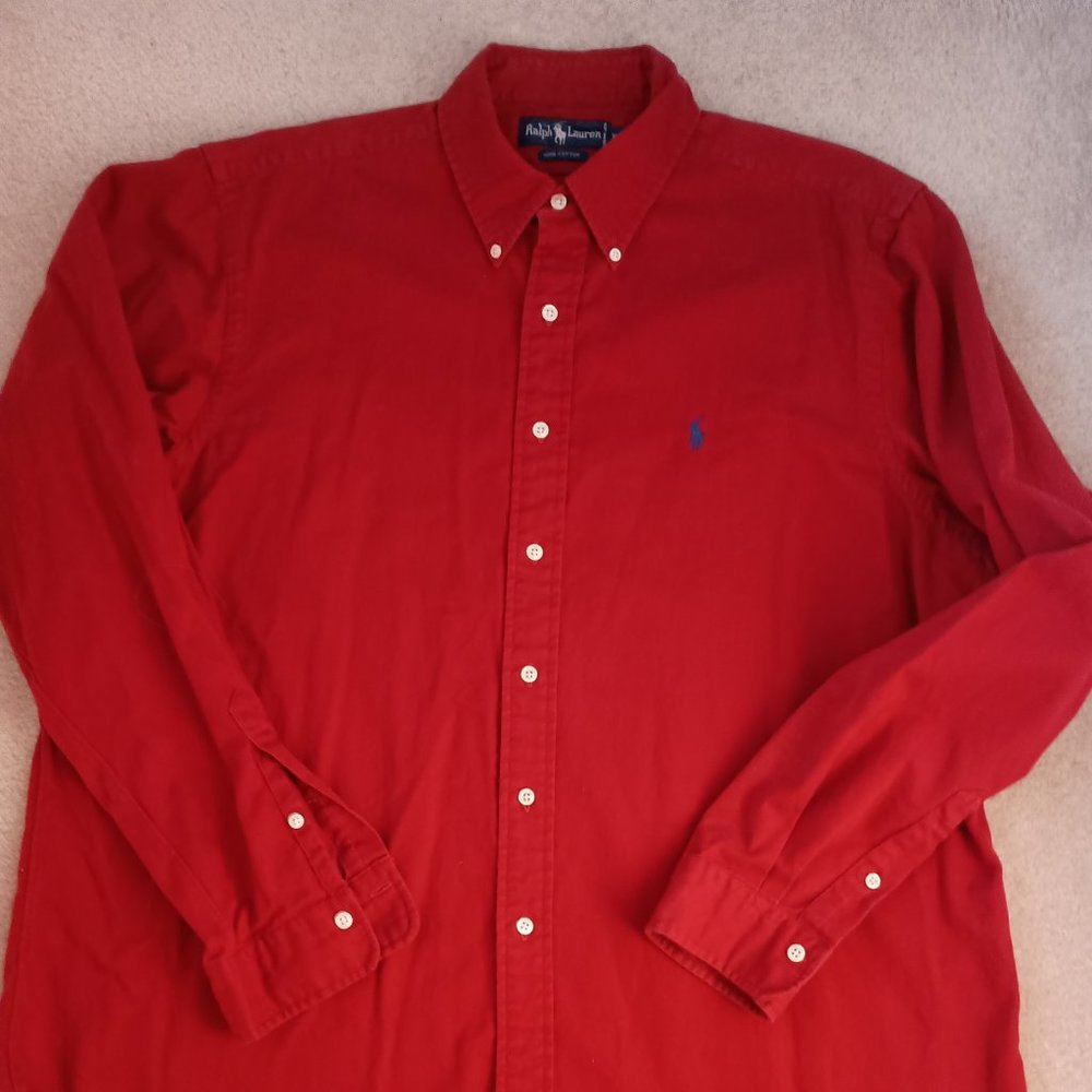 Polo Ralph Lauren XXL Long Sleeve Button Down 100% Cotton Red Casual Shirt